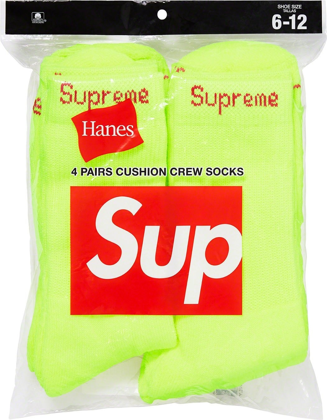 Supreme®/Hanes® Crew Socks (4 Pack - Fluorescent Yellow) view 3